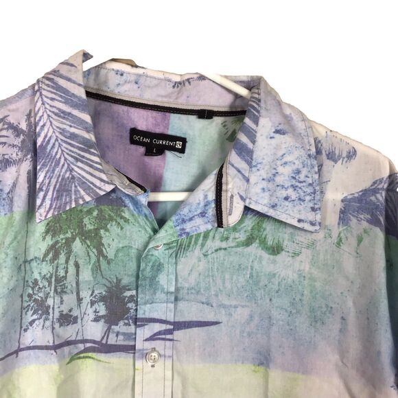 Ocean Cuttent Hawaiian Shirt Mens Large Casual Button Up Collard Short Sleeve - Picture 2 of 7